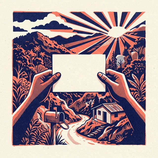 Ilustración: manos sostienen un formulario frente a las montañas de Puerto Rico.